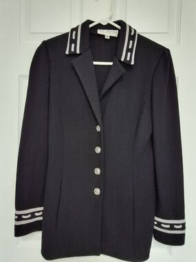 St. John Collection Navy Blue Knit Blazer with White Trim Size 4